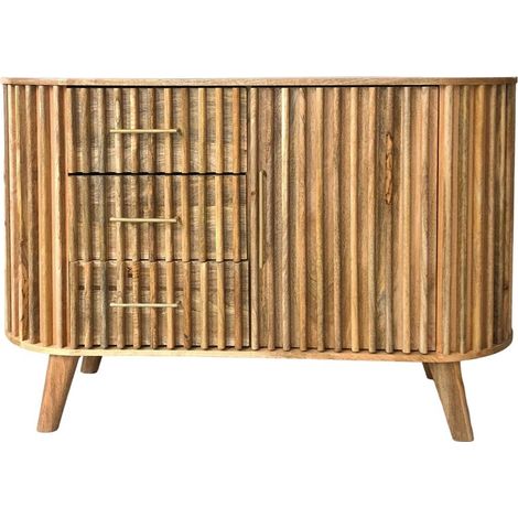 Slatted One Door 3 Drawer Sideboard - Mango Wood - L45 x W118 x H80 cm - Mango Light Finish - Assembly Required