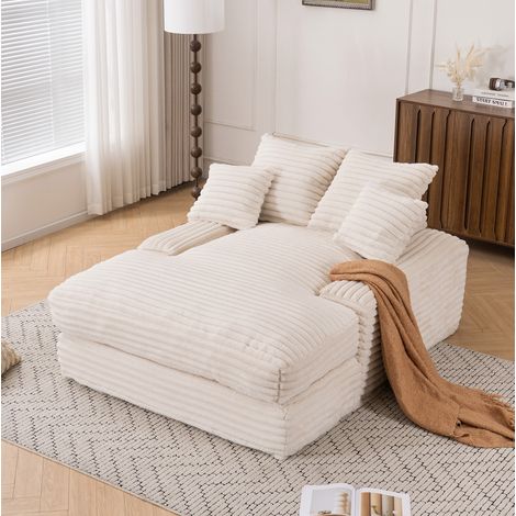 027R–Luxus Cord Sofa, modernes Design, 4 Kissen, ultraweiches & multifunktionales Schlafsofa, ohne Montage sofort nutzbar als Sofa oder Bett, platzsparend für Wohnzimmer, Apartment, Beige.(Slim) (1/5)