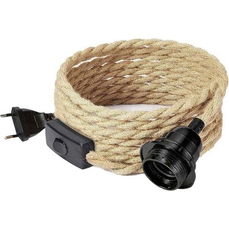 Cordon de Lustre Rétro en Corde avec Interrupteur et Prise UE Sans Ampoule Accessoire Lampe de Table (1/4)
