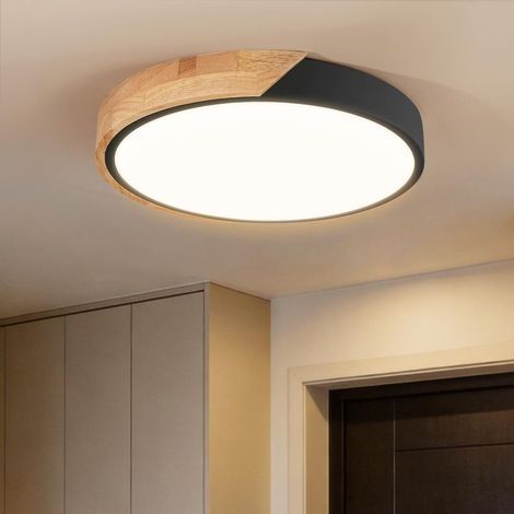 Plafonnier LED pour chambre : Luminaire encastré minimaliste en bois avec abat-jour en acrylique – 3000 K (non dimmable) – Éclairage de plafond pour cuisine, couloir et salon (11,8 pouces – Noir) (1/5)