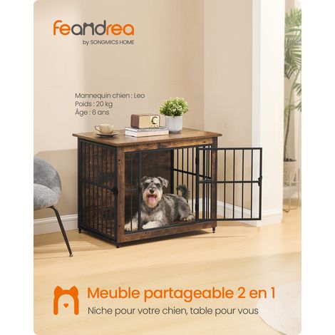 Meuble Cage pour Chien en Acier, Table d'Appoint à 2 Portes avec Fond Plein, 82 x 55 x 64 cm, Taupe (1/5)