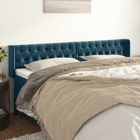 Tête de lit avec oreilles Style Classique Armoire de lit - Bleu foncé 203x16x78/88 cm Velours BV805519 - BonneVie (1/5)