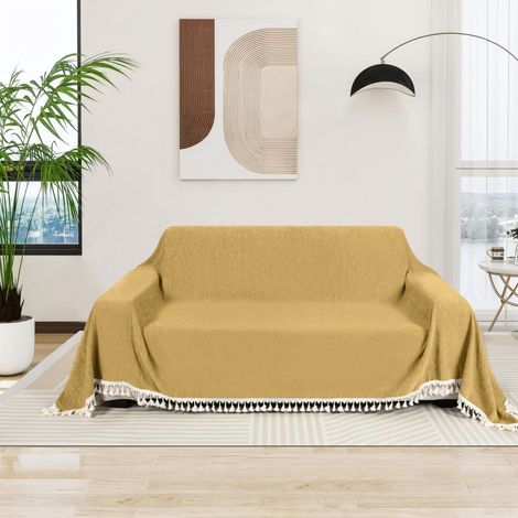 Couverture chenille avec pampilles – Durable pour animal domestique – Housse de protection réversible pour salon, sofa, décoration d'intérieur, lavable en machine, lavable à la main (café, 130 x 180 (1/5)
