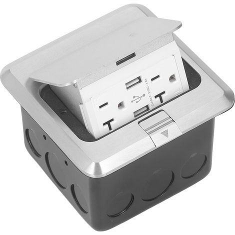 Prise de sol/de table de style américain, 20 A, à dégagement lent, base haute dissimulée en acier inoxydable argenté, norme américaine, double USB, AC125V. (1/5)