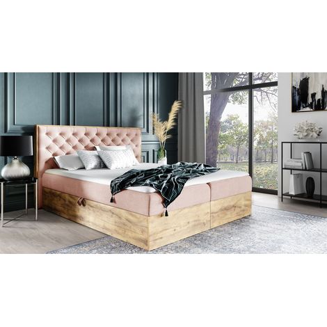 Boxspringbett Schlafzimmerbett DIONA 200x220cm Stoff Rose inkl. Bettkasten (1/4)