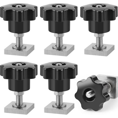 6 X Adaptateur T-Track M6-35mm en Acier INOX, 2x2x0.4cm, Boulon Coulissant de Voiture Rail pour Barre de Toit, Vélo, M6-Écrou Étoile (1/5)