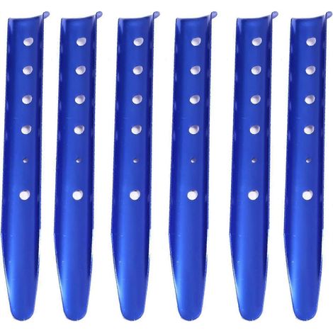 Lot de 6 piquets de camping bleus en alliage d'aluminium, 31 cm, pour tente, pour le sable et la randonnée. (1/5)
