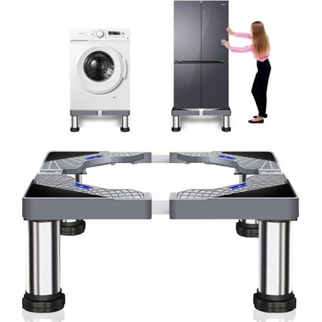 Support Machine a Laver, Socle Machine a Laver, Largeur Réglable 40-60cm, Avec 4 pieds Stable pour Machine à Laver, pour Réfrigérateur, Sèche-Linge, Congélateur, Hauteur 23-26cm