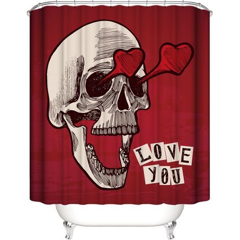 Rideau de douche pour la Saint-Valentin, 180 x 200 cm, motif squelette