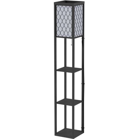 Lampada da terra con ripiani, illuminazione per interni, E27, fino a 40W, per soggiorno/camera da letto, legno, nero, 26x26x160 cm. Disponibile in loco. (1/5)