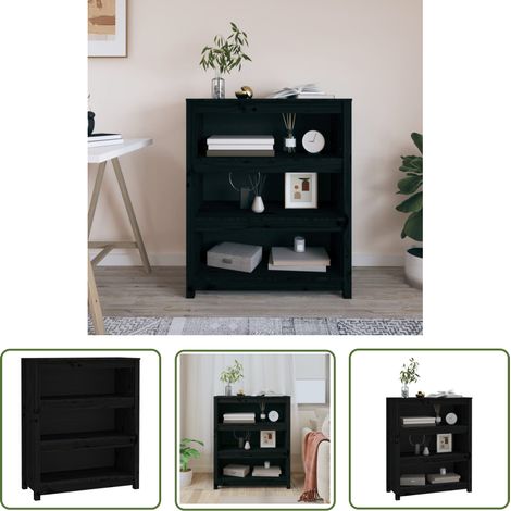 The Living Store Bibliothèque Noir 80x35x97 cm Bois de pin massif - Bibliothèque - Meuble De Rangement - Étagère - Armoire À Livres - Bibliothèque En Bois (1/5)