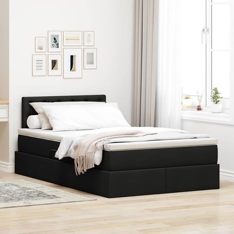 Bett mit Stauraum und LED mit LED Schwarz 120 x 190 cm Stoff