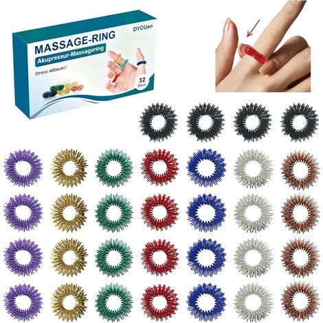 Akupressur Ring Set, 40 Stück Bunte Fingermassagering zur Förderung der Durchblutung & Stressabbau – Massageringe für Finger, Anti Stress Toy für Erwachsene & Kinde