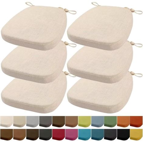 43x42x33CM(5CM Épaisseur) Coussin de Chaise, Coussin de Chaise de Jardin, Lavable, avec Fermeture éclair, Sangles, antidérapant (Blanc cassé,6 pièces)