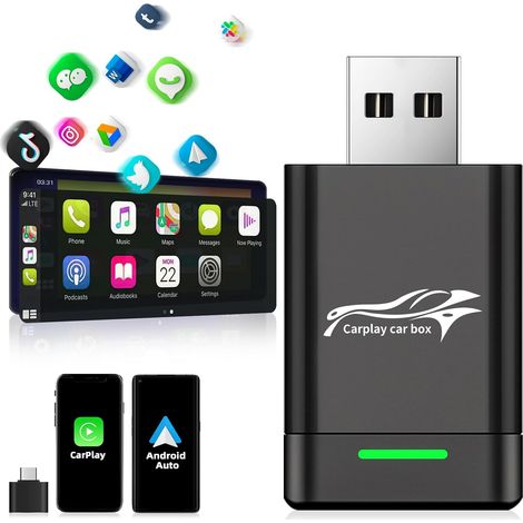 Adaptador inalámbrico para CarPlay y Android Auto, dongle inalámbrico 2 en 1 para CarPlay que convierte CarPlay con cable a inalámbrico, WiFi 5G, Plug & Play, dongle CarPlay para iOS 10+ y Android 11+ (1/5)