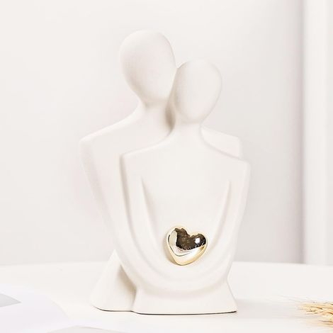 1 Statue de couple, céramique, design abstrait, cœur doré, décoration salon, cadeau Saint-Valentin (1/5)