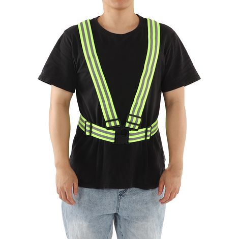 Gut sichtbare, reflektierende Weste, elastisch, leicht, bequem und sicher reflektierender Gürtel, geeignet zum Laufen, Radfahren und für Spaziergänge bei Nacht grün. (1/4)