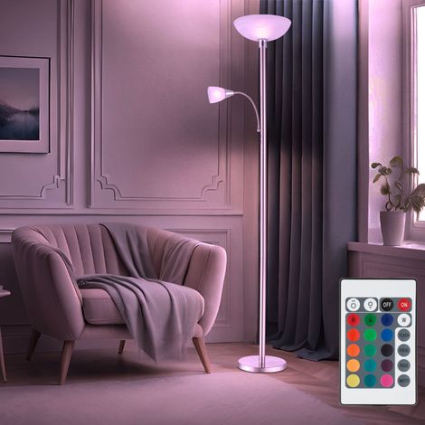 Lampada da terra faretto da soffitto lampada da soggiorno lampada da camera da letto lampada da terra, metallo vetro nichel cromo, LED RGB telecomando dimmerabile, 1x E24 1x E27, 8,5W 806Lm 3000K bian (1/5)