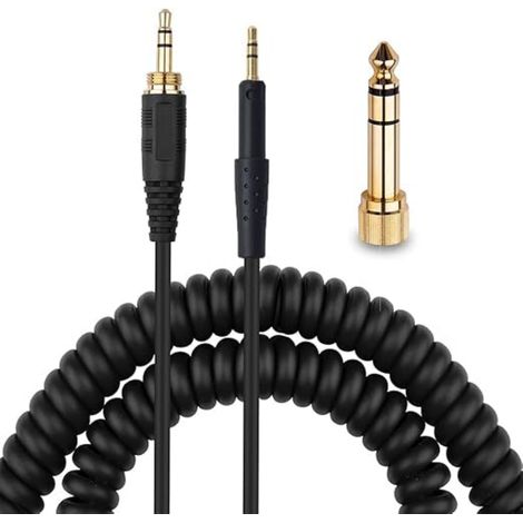 Câble HD8 DJ – Câble auxiliaire de remplacement spiralé en cuivre OFC avec adaptateur 6,35 mm pour casques Sennheiser HD6 Mix, HD7 et HD8 DJ (1/5)