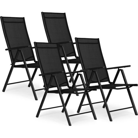 Juego de 4 sillas de jardín plegables, acero, respaldo regulable, negro, MultiGarden