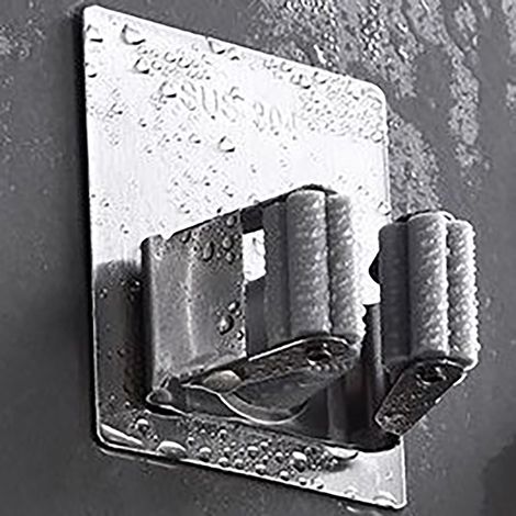 Besenhalter aus Edelstahl mit Klebefläche, Wandbefestigungsclip ohne Bohren zur Aufbewahrung im Badezimmer. (1/5)