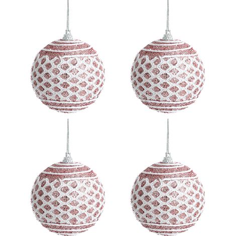 Boule De Décoration De Noël - En Mousse - Diamètre 80 mm - Rose - Pour Arbre De Noël Et Décorations Festives - Lot De 4 (1/5)