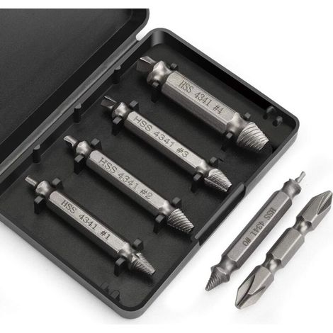 Extracteur de vis professionnel : kit de 4 extracteurs de vis en acier HSS pour vis endommagées (extracteur de vis, tournevis) (1/5)