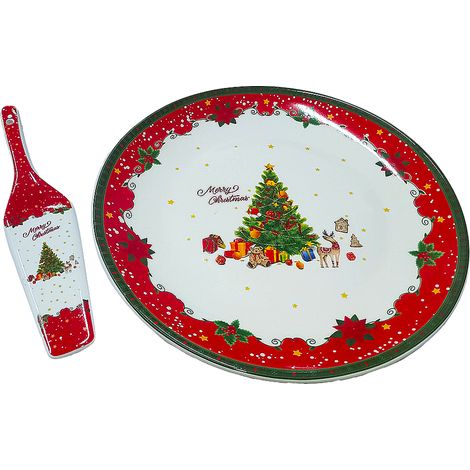 Piatto Natalizio per Dolci Panettone natale Torte con Paletta D 30 in Ceramica albero di natale idea regalo (1/4)