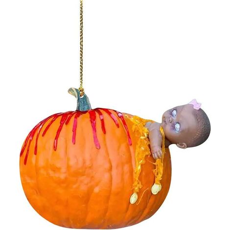 [Yue Xing Hui] 1 pendentif citrouille d'Halloween pour voiture, ornement plat en acrylique, pendentif pour rétroviseur, cadeau (emballage opp, clip 1) (C) (1/5)