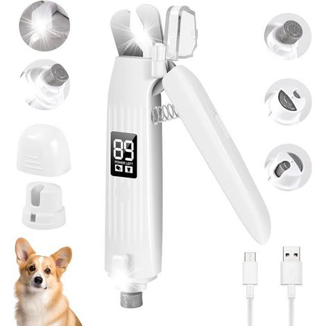 Wiederaufladbarer elektrischer Hundekrallenschneider und -schleifer mit 2 LEDs, Pfotenpflege-Set (1/5)