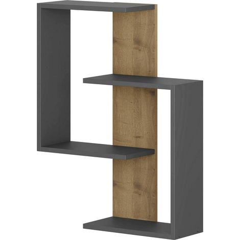 Dmora - Mensola Irmina, Scaffale, Ripiano a muro, Scaffalatura multiuso, 64x22h85 cm, Antracite e Rovere