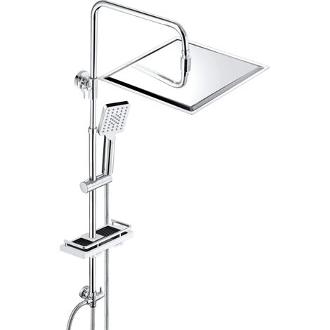 Colonne de Douche Acier inoxydable avec Douchette Salle de Bain Réglable en Hauteur, Ensemble Douche Pluie Murale sans Robinet avec Pommeau Douche 30x30 cm et Étagère Chromé (1/5)