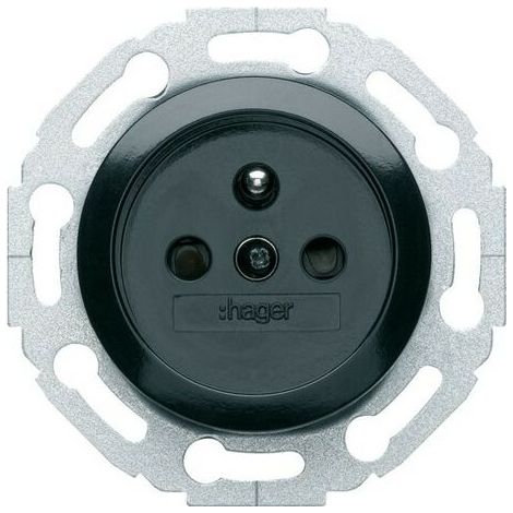 Hager – Prise de courant 2P+T noire sans vis – Design rond Bauhaus – Pour installations électriques – WMV100N (1/2)