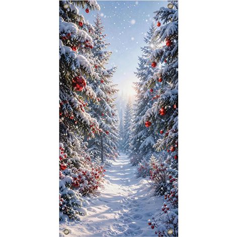 Stickers de porte de Noël, décorations suspendues, décorations de fête, décors de fond, tapisseries de porte, bannières de porte - 90 x 180 cm (perforation + ruban) - 62