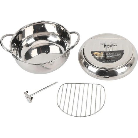 Marmite à frire multifonctionnelle en acier inoxydable avec couvercle thermomètre et grille d'égouttage.
