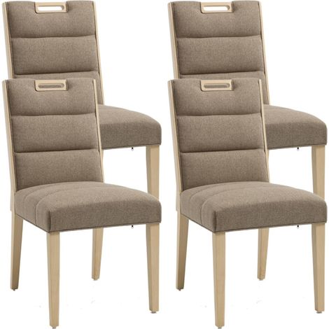 Wahson 4Pcs Dining Chairs Chenille, Upholstered Kitchen Chairs with Wood Legs for Restaurant Living Room, Brown