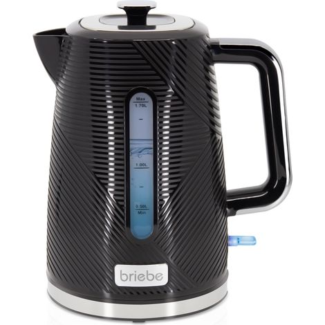 Briebe KT1168BLK Elegance Hervidor Agua Eléctrico 1,7L Inalámbrico Ebullición Rápida, Libre de BPA, Base de 360° 2200W Negro