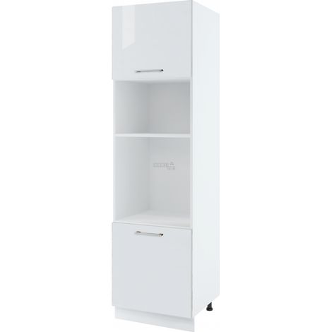 Colonne de cuisine pour micro-onde et four encastrable Bellissi Blanc Brillant 2 portes L 60 cm -  Porte avec poignée apparente  White