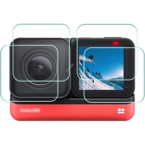 Film Protection d'Ecran pour Insta360 ONE RS/ONE R, 2 écran Affichage + 2 Objectif grand angle 4K ONE R Protecteur Verre Trempé -Lot de 4