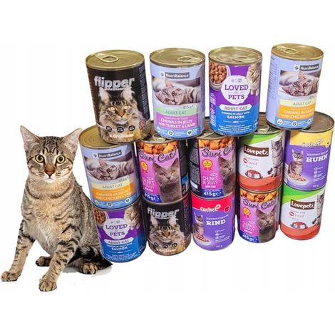 Cibo umido per gatti, mix di gusti, 24 lattine da 415 g