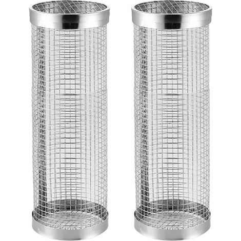 Filiyano-Paniers à griller cylindriques en acier inoxydable, lot de 2, de qualité alimentaire, avec crochets et couvercle en maille (grande taille) (1/5)
