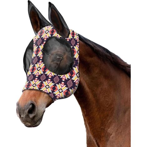 Masque Anti Mouche Cheval Couvrant Tête Antimouches pour Chevaux Masque de Mouche de Cheval avec Oreilles Protection Yeux Visage pour Équitation Extérieur Prairie (1/5)