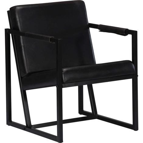 Fauteuil Relax Fauteuil Salon - Noir Cuir véritable BV558855 - BonneVie (1/5)