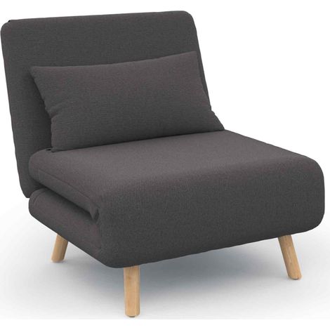 Idmarket – Fauteuil convertible 1 place 80x190 cm – Tissu gris anthracite – Design scandinave – Assise rembourrée pour confort optimal