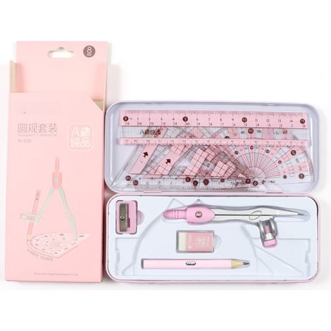 Beyamis Kit de géométrie mathématique 8 pièces pour étudiants comprenant règles, rapporteur, compas, crayon, gomme et ensemble de dessin technique (1/5)