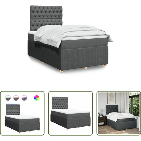vidaXL LED-Beleuchtung - Boxspringbett mit Matratze Dunkelgrau 120x200 cm Stoff (1/5)