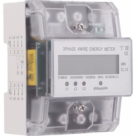 Compteur triphasé compteur d'électricité compteur d'énergie calibré compteur électrique LCD triphasé numérique triphasé 4 fils 5-100A 4P KWh électricité consommation (1/5)