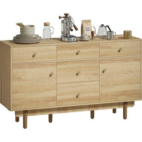 HOMCOM Sideboard Soft Close Doors Wood Legs Walnut (1/5)