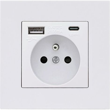 French Type-C + USB 16A Type 86 socket panel, number of sockets: 2 holes, number of USB ports: 1, number of Type-C ports: 1, secure and firm (white square) (1/5)