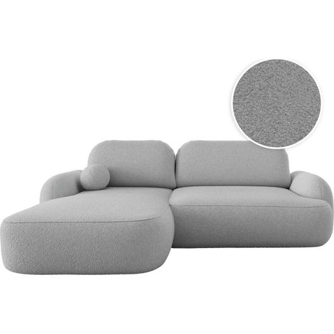 Canapé d'angle gauche convertible 4 places MILLY avec coffre en tissu bouclette - Gris clair